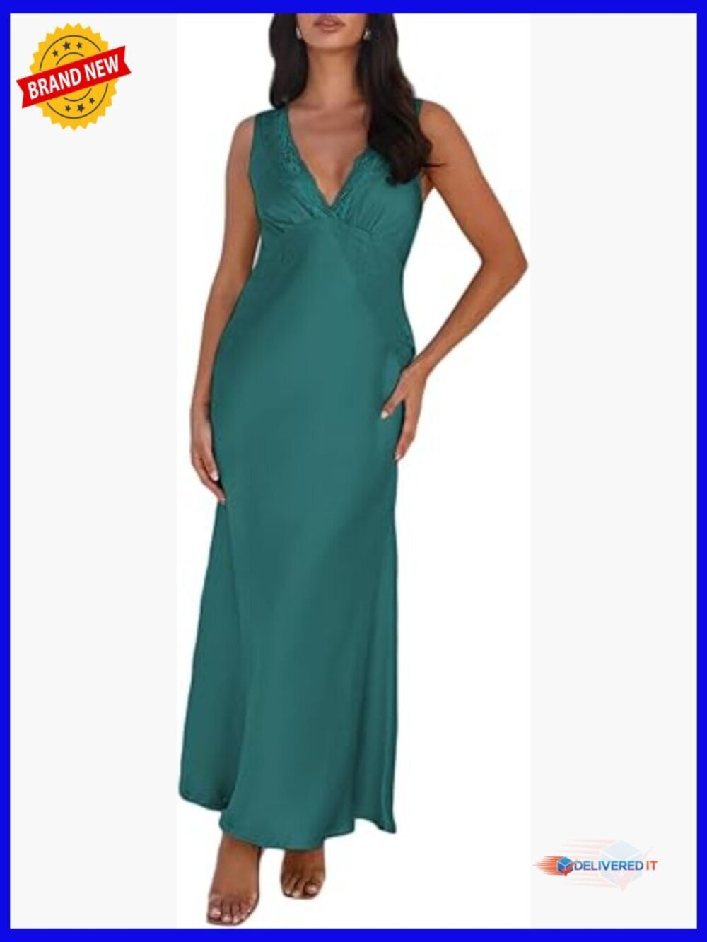 Satin V-Neck Backless Maxi Dress Sleeveless Formal Cocktail Party